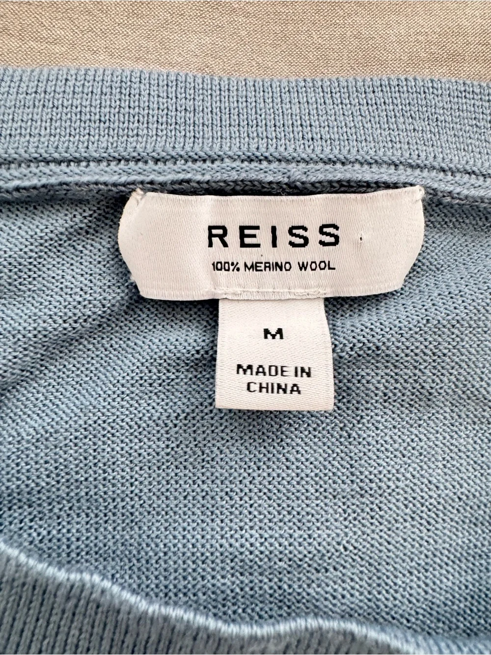 Reiss Wessex Crewneck Jumper Men’s Long Sleeve Merino Wool Sweater in Soft Blue